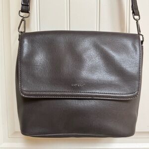 Matt & Nat Dark Grey Vegan Leather Crossbody Bag. 12” by 9” by 4”